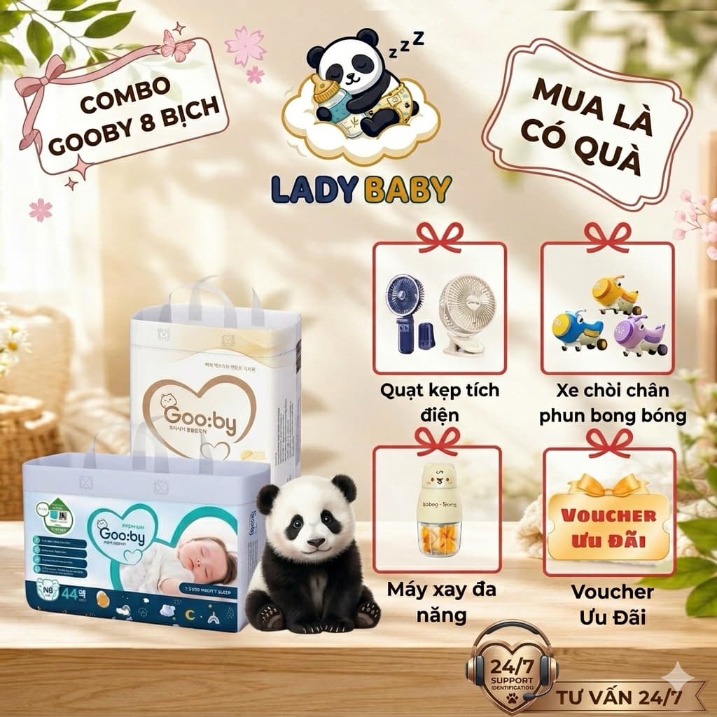 [ Kèm quà ] Combo 8 bịch Tã/bỉm Gooby chính hãng siêu mỏng, thấm hút tót, đủ size.