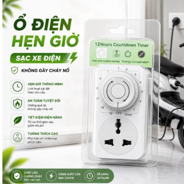 Ổ cắm điện hẹn giờ thông minh MTO1D hẹn giờ tắt sạc điện thoại sạc xe đạp điện an toàn dạng cơ dễ sử dụng timer hẹn giờ