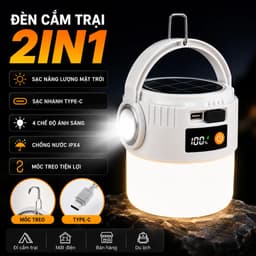 Đèn Lồng Cắm Trại Năng Lượng Mặt Trời LED Có Thể Sạc Lại Chống Nước Đèn Pin Ngoài Trời, Đèn Khẩn Cấp 2