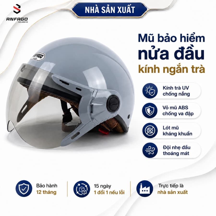 Mũ bảo hiểm nửa đầu Anfago chính hãng, thời trang, chống chói lóa và tia UV, nhiều màu sắc cho bạn lựa chọn.