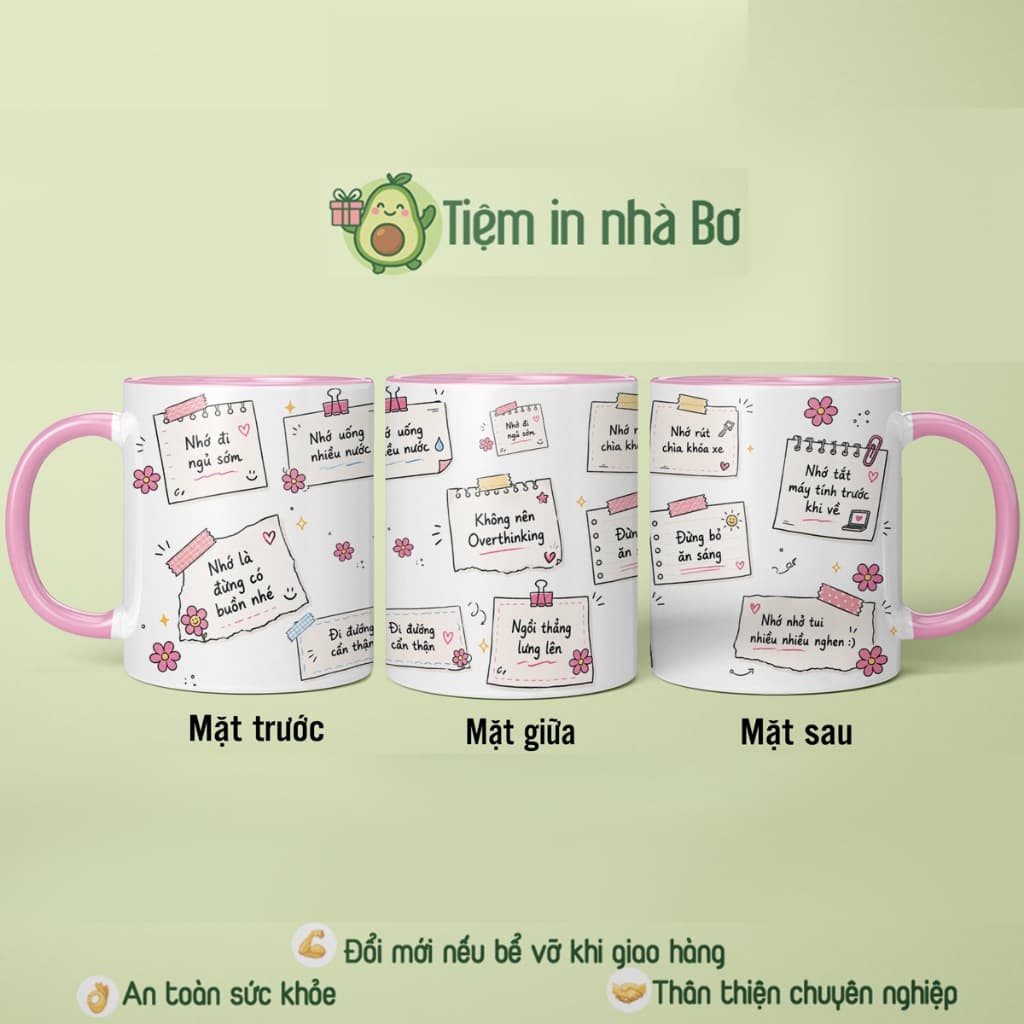 Ly cốc sứ in hình giấy note nhắc nhớ nhiều thông điệp dễ thương ý nghĩa quà tặng bạn bè đồng nghiệp người thân (2 mẫ)u