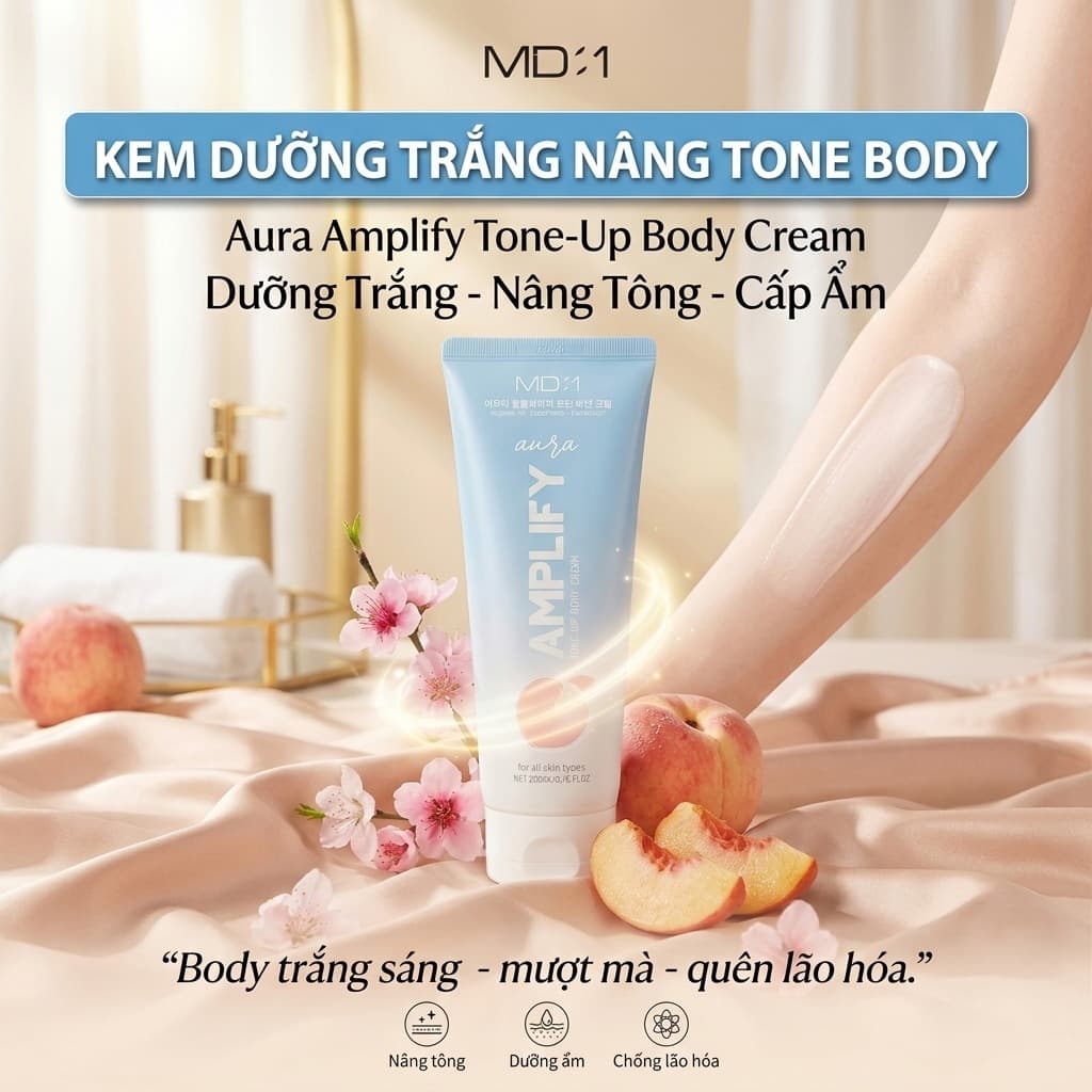 Kem Dưỡng Trắng Body MED:B Aura Amplify 200ml – Nâng Tông Dưỡng Ẩm Sáng Da Thấm Nhanh Không Bết Dính