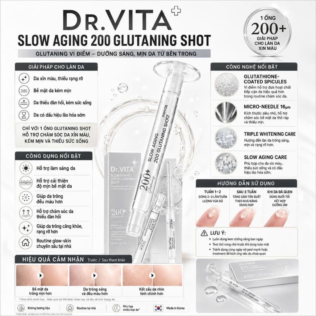 Siêu Tinh Chất Vi Kim Hỗ Trợ Mờ Thâm Nám DR.VITA 200 Glutaning Shot DayCell 5ml - Chống Lão Hóa