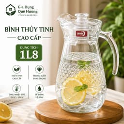 [ GiaDungQueHuong ] Bộ Bình Nước Kèm 6 Cốc Thuỷ Tinh Để Bàn Phòng Khách Decor Cao Cấp Chịu Nhiệt Độ Cao Dung Tích 1800ml 4