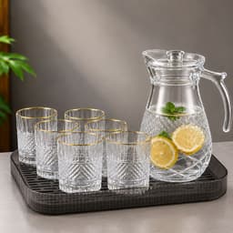 [ GiaDungQueHuong ] Bộ Bình Nước Kèm 6 Cốc Thuỷ Tinh Để Bàn Phòng Khách Decor Cao Cấp Chịu Nhiệt Độ Cao Dung Tích 1800ml 5