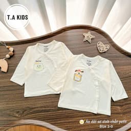 [Combo 5 Áo] Áo Dài Tay Cúc Chéo Sơ Sinh Boonhouse Nền Kem Vải Peptit Mềm Mịn Cho Sơ Sinh 3-9kg 3