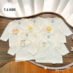 [Combo 5 Áo] Áo Dài Tay Cúc Chéo Sơ Sinh Boonhouse Nền Kem Vải Peptit Mềm Mịn Cho Sơ Sinh 3-9kg 1
