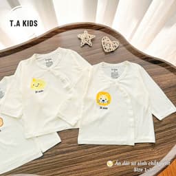 [Combo 5 Áo] Áo Dài Tay Cúc Chéo Sơ Sinh Boonhouse Nền Kem Vải Peptit Mềm Mịn Cho Sơ Sinh 3-9kg 4