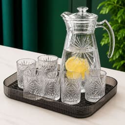 [ HANA] Bộ Bình Cốc Thuỷ Tinh Chịu Nhiệt Họa Tiết Hoa Kim Cương Kèm 6 Cốc Nước Màu Trắng Dung Tích 1800ml 4