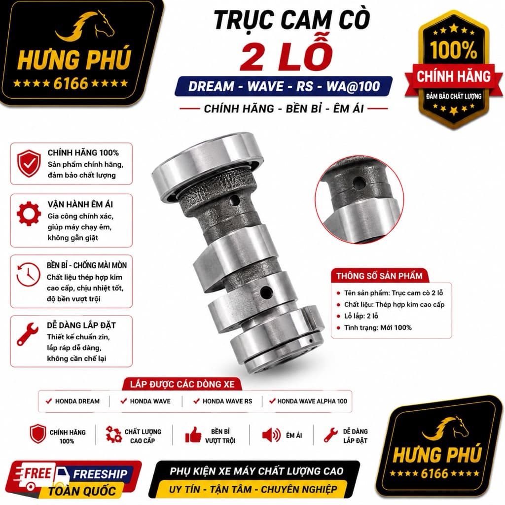 Trục cam dream 2 lỗ hàng zin trần