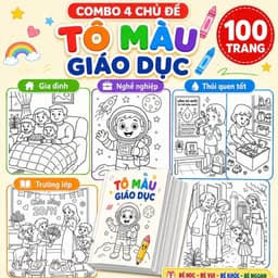 Combo 100 Tranh Tô Màu Cho Bé gôm Gia Đình, Trường Học - Nghề Nghiệp - Thói Quen Tốt - POMI 1
