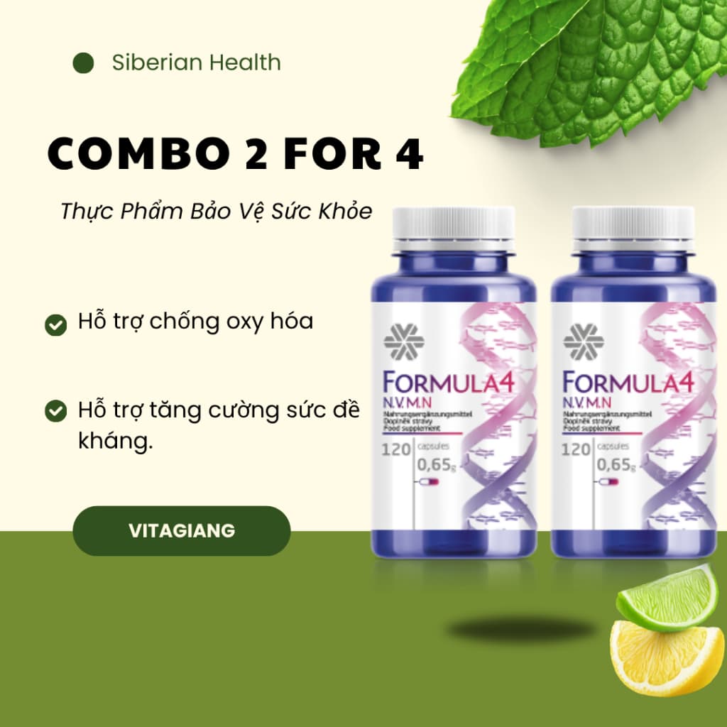 COMBO 2 FORMULA 4, hỗ trợ ngăn oxy hóa , bảo vệ tế bào cơ thể  hộp 120v TD88