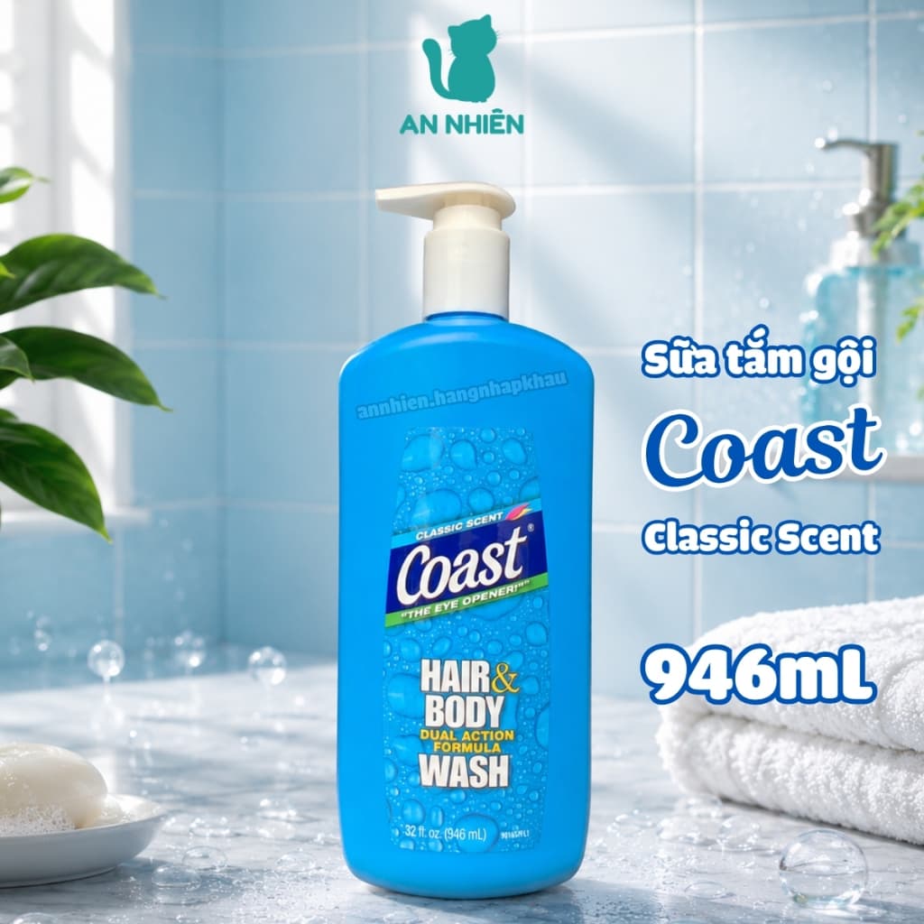 Sữa tắm gội nam Coast Classic Scent Hair & Body Wash 946ml của Mỹ