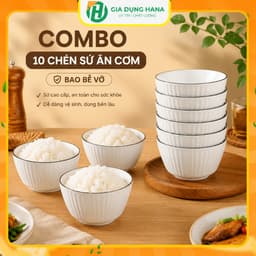 Set 10 bát cơm vuông sọc 11.4cm sứ trắng viền đen, chén sứ dày dặn ăn cơm, decor sang trọng 1