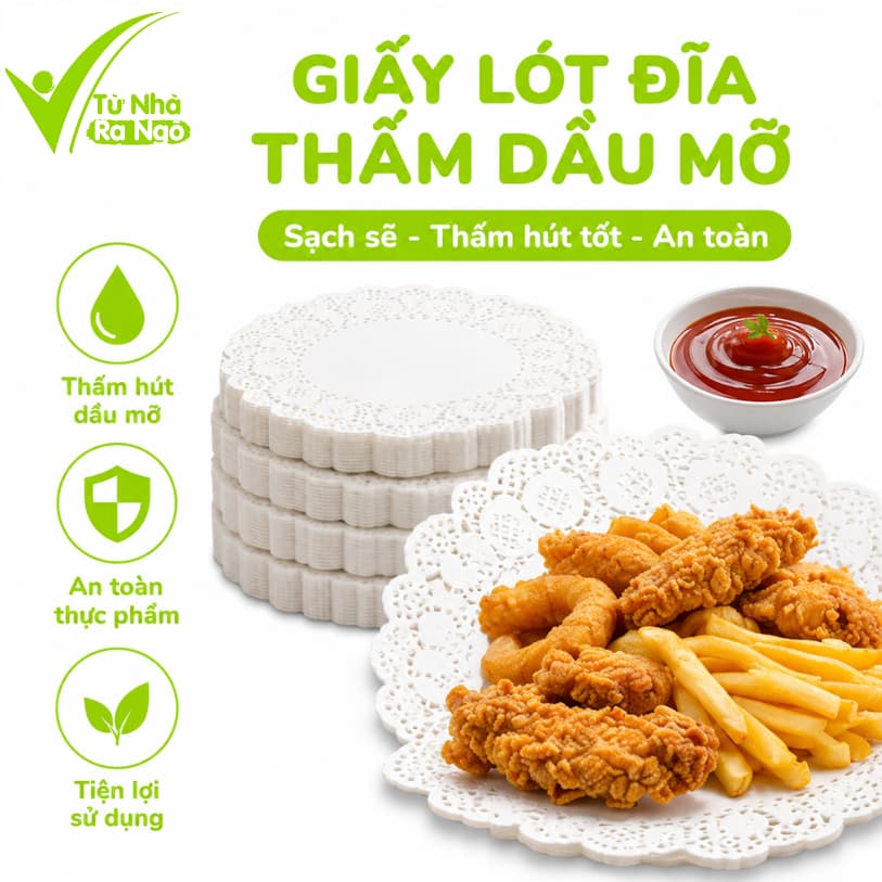 Giấy Lót Đĩa Thấm Dầu Mỡ Tròn Hoa Văn Ren GD112- Giấy Lót Đĩa Thực Phẩm Thấm Hút Dầu Mỡ Hiệu Quả