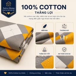 Bộ Ga Gối Cotton Thắng Lợi 4 món Aniva Home Size 2mx2m, 2mx2m2 - Cotton Cao Cấp, Mềm Mịn, Thoáng Mát 3