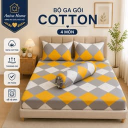 Bộ Ga Gối Cotton Thắng Lợi 4 món Aniva Home Size 2mx2m, 2mx2m2 - Cotton Cao Cấp, Mềm Mịn, Thoáng Mát 1