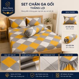 Bộ Ga Gối Cotton Thắng Lợi 4 món Aniva Home Size 2mx2m, 2mx2m2 - Cotton Cao Cấp, Mềm Mịn, Thoáng Mát 5