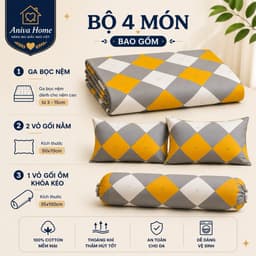 Bộ Ga Gối Cotton Thắng Lợi 4 món Aniva Home Size 2mx2m, 2mx2m2 - Cotton Cao Cấp, Mềm Mịn, Thoáng Mát 2