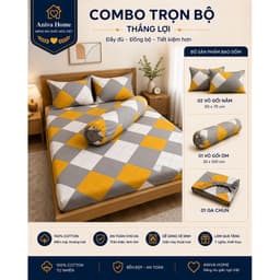 Bộ Ga Gối Cotton Thắng Lợi 4 món Aniva Home Size 2mx2m, 2mx2m2 - Cotton Cao Cấp, Mềm Mịn, Thoáng Mát 7