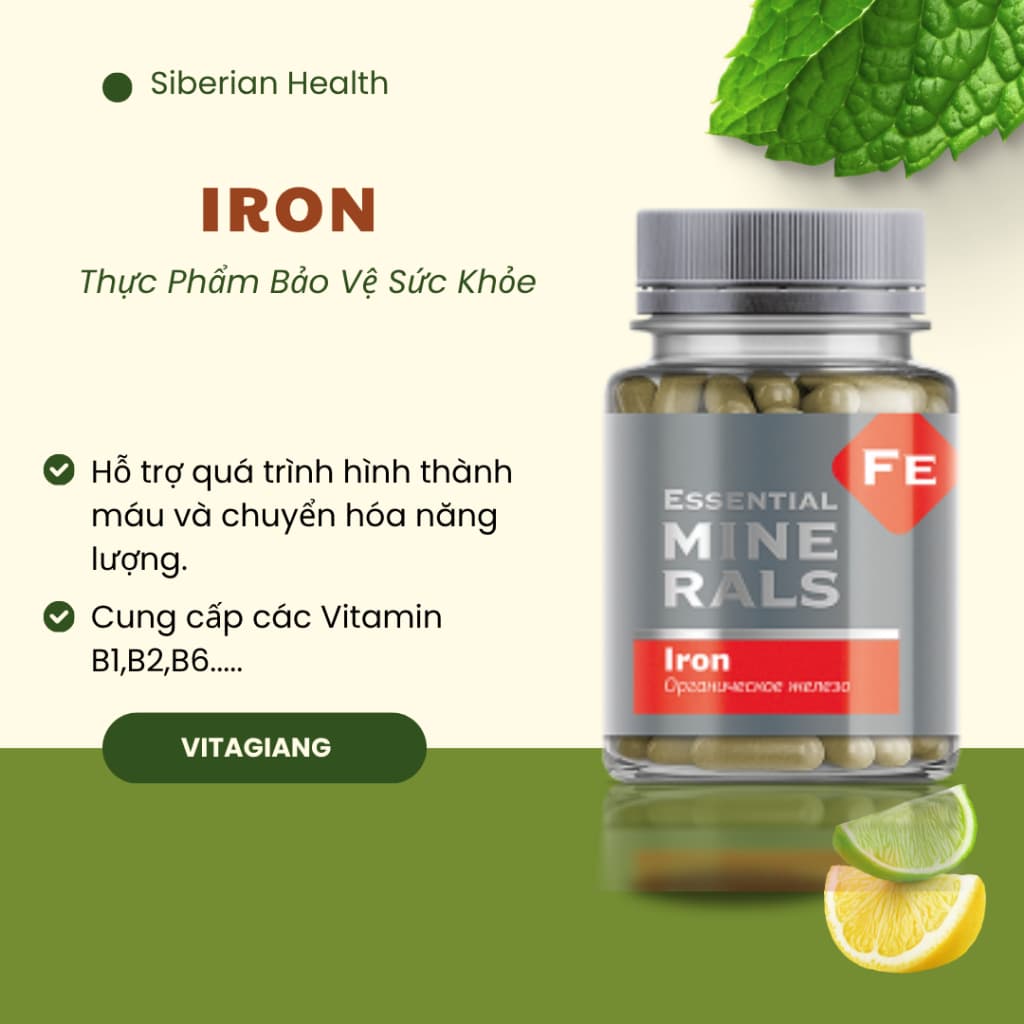 Thực phẩm bảo vệ sức khỏe Essential Minerals Siberian viên uống bổ sung sắt hữu cơ – 60 viên