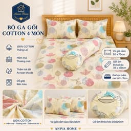 Bộ Ga Gối Cotton Thắng Lợi Aniva Home 4 Món Size 1m - 1m8 Ga Bọc Nệm Mềm Mại, Thoáng Mát, Thấm Hút Tốt 2