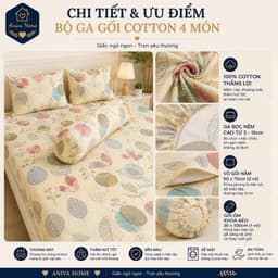 Bộ Ga Gối Cotton Thắng Lợi Aniva Home 4 Món Size 1m - 1m8 Ga Bọc Nệm Mềm Mại, Thoáng Mát, Thấm Hút Tốt 5
