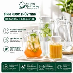[ GiaDungQueHuong ] Bình Nước Thủy Tinh Chính Hãng Có Tay Cầm, Nhiều Dung Tích 0.5L Đến 1.8L 1