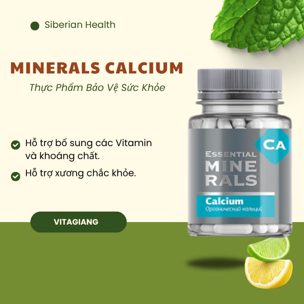 [Canxi Siberian] Thực phẩm bảo vệ sức khỏe Essential Minerals Calcium – 60 viên