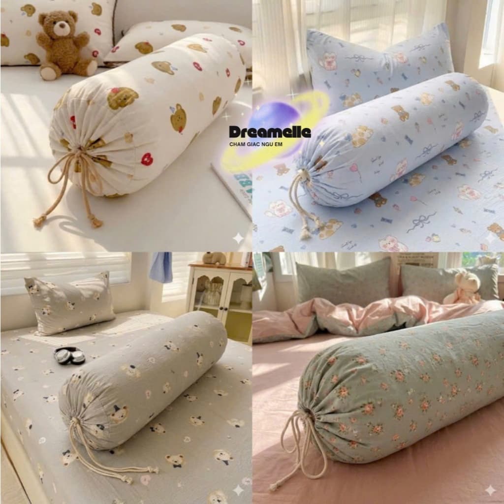 Vỏ Gối Ôm buộc dây Kích thước 35x100cm – Chất Liệu Mát Lạnh, Mịn, Không Bí, Dùng Điều Hòa Cực Thích
