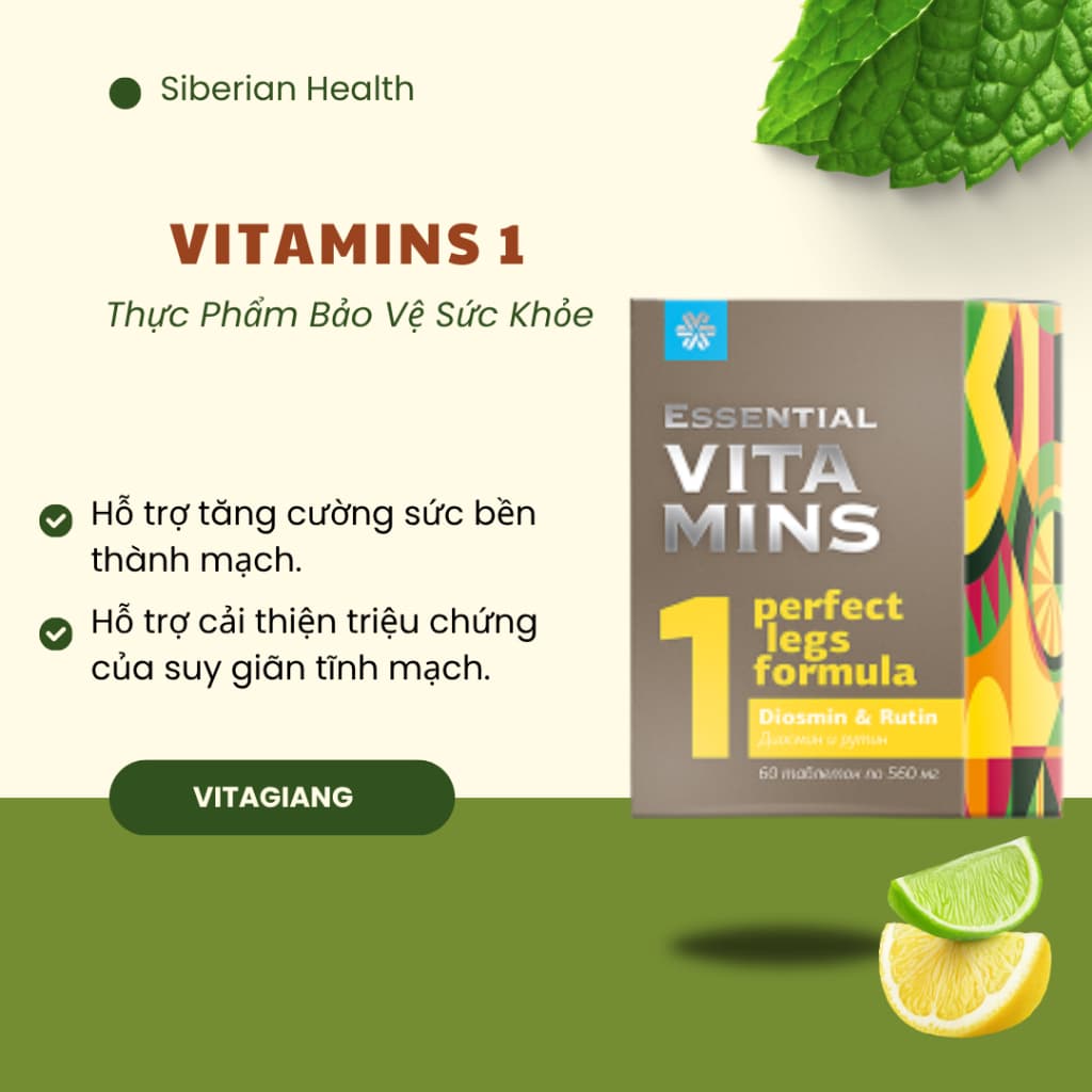 [Suy giãn tĩnh mạch]Thực phẩm bảo vệ sức khỏe Essential Vitamins 1 - Diosmine & Rutin Siberian