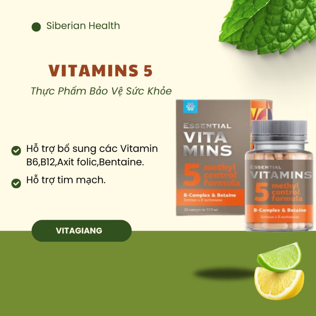 [Hỗ trợ tim mạch] Thực phẩm bảo vệ sức khỏe  Essential Vitamin 5 - Vitamins B-complex & Betaine – 30 viên