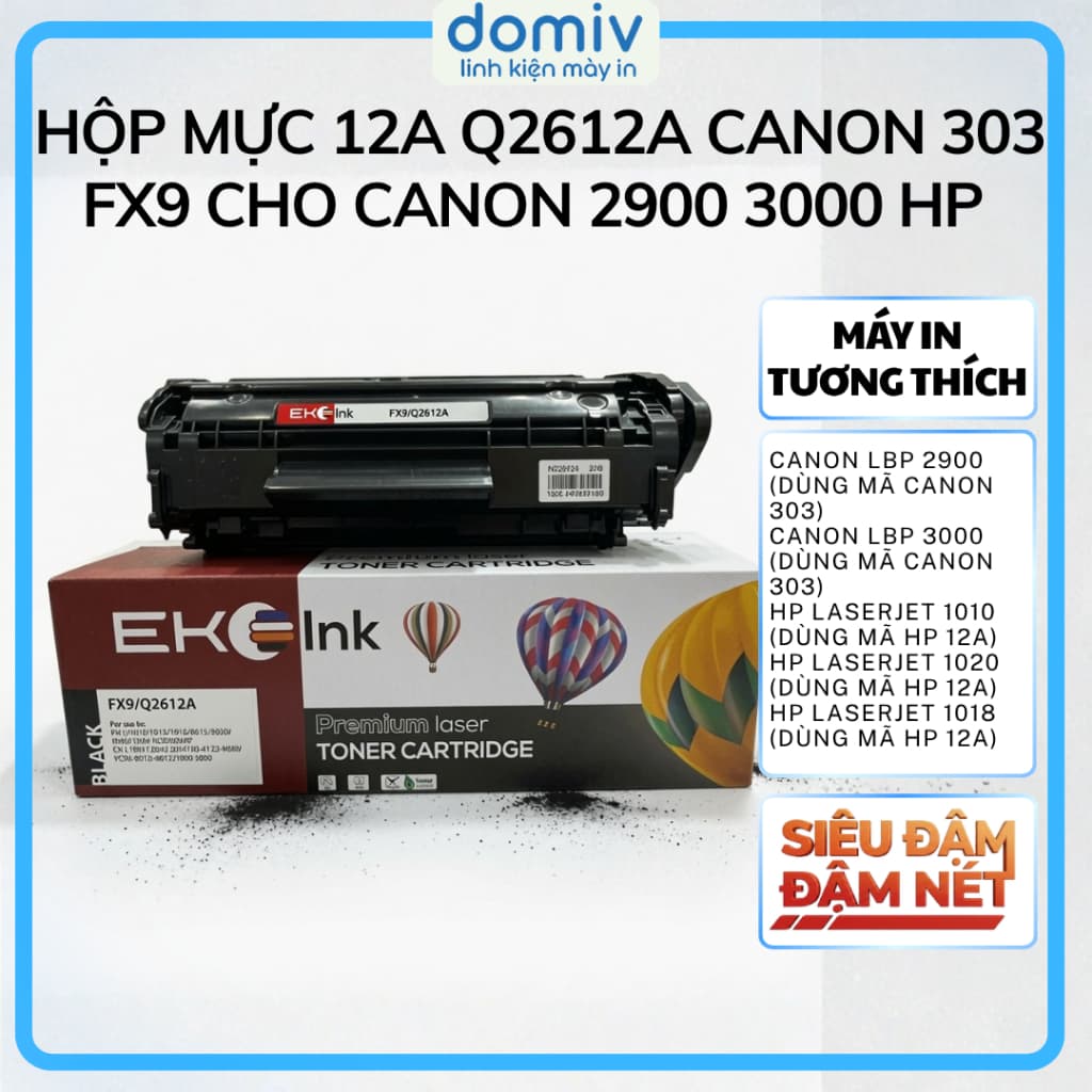 Hộp Mực Eko Ink 12A Q2612A Canon 303 FX9 Cho Canon 2900 3000 HP 1010 1020 1018 1022 In Đậm Nét MIVDO