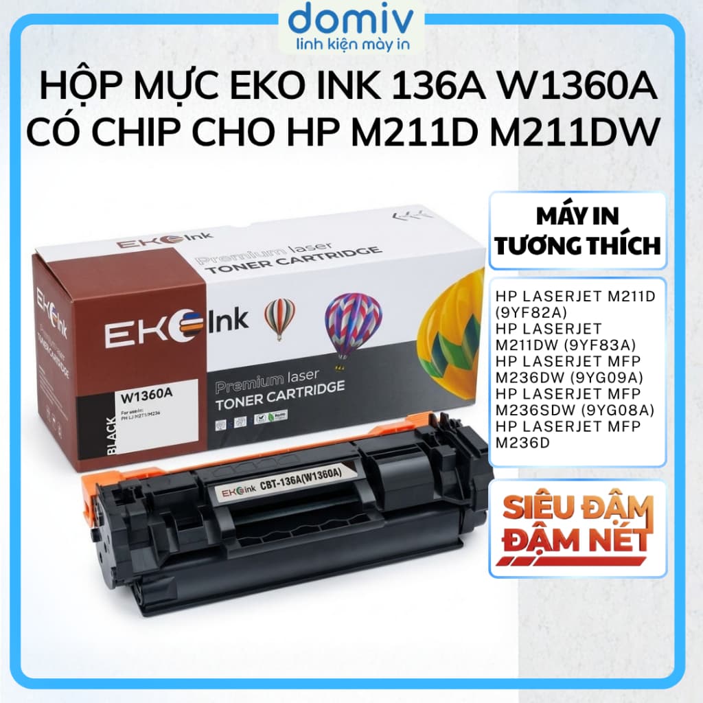 Hộp Mực Eko Ink 136A W1360A Có Chip Cho HP M211D M211DW M236DW M236SDW In Đậm Nét MIVDO