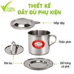 Bộ Phin Pha Cafe Inox Lưới Vặn Nén Đều Cafe GD242 - Phin Cà Phê Lưới Cài Có Nắp Đậy Inox Chống Gỉ 3