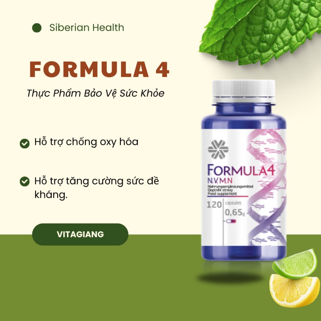 Thực phẩm Siberian novomin FORMULA 4, hỗ trợ ngăn oxy hóa , bảo vệ tế bào cơ thể  hộp 120v TD88