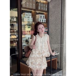 Set bộ đũi thêu cao cấp áo không tay kèm chân váy phong cách tiểu thư sang điệu đà hàng l1 SALE 5