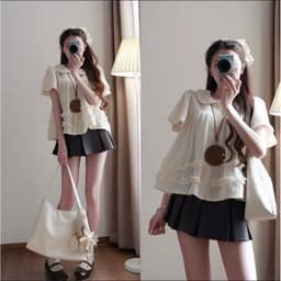 Ado babydoll cổ sen tay bồng phối bèo bigsize 45-90kg (1554) chất liệu lụa hàn mịn mát xinh xắn 2