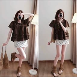 Ado babydoll cổ sen tay bồng phối bèo bigsize 45-90kg (1554) chất liệu lụa hàn mịn mát xinh xắn 3