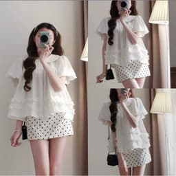 Ado babydoll cổ sen tay bồng phối bèo bigsize 45-90kg (1554) chất liệu lụa hàn mịn mát xinh xắn 4