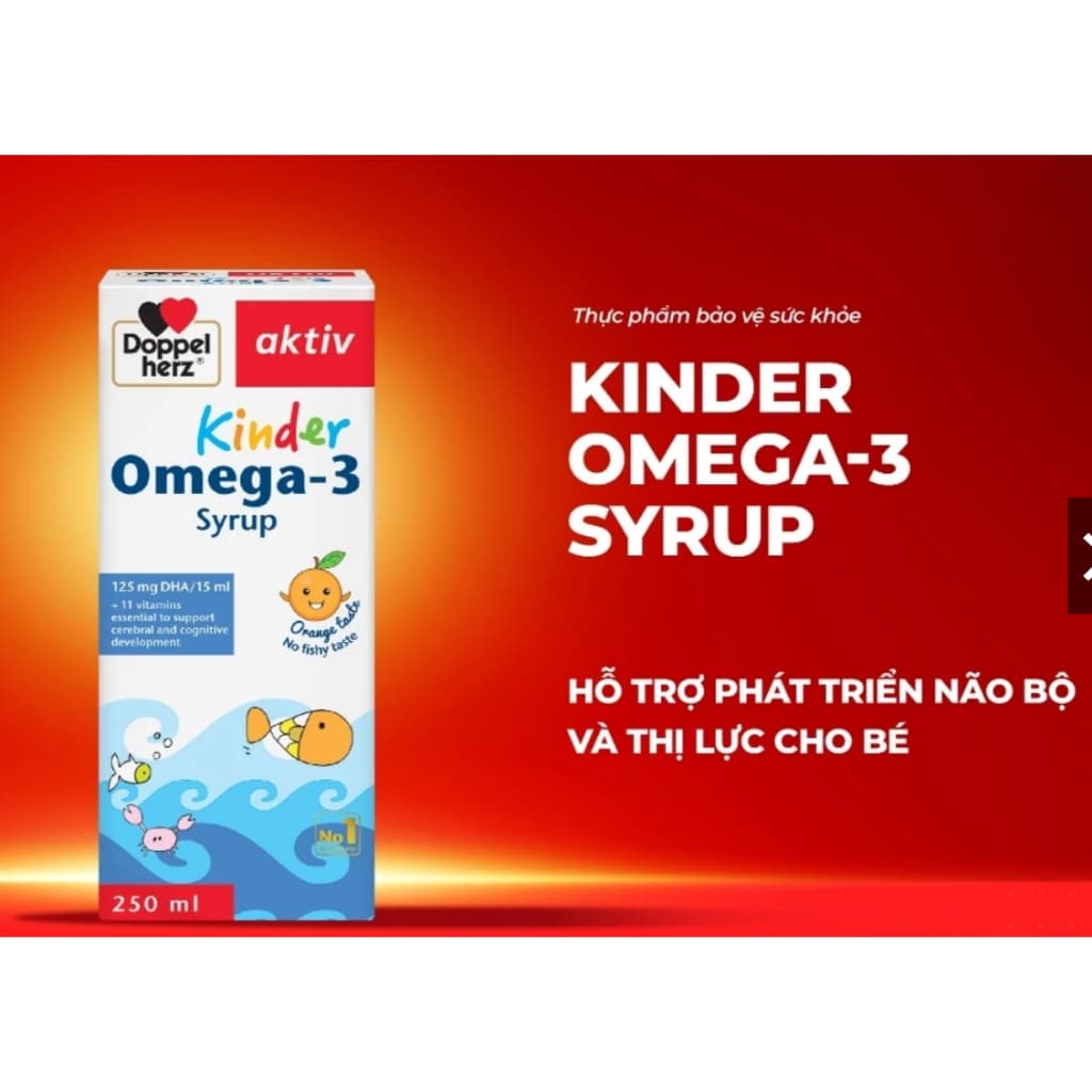 Doppelherz Kinder Omega-3 Syrup ( hộp 250 ml) Hỗ trợ phát triển não bộ,tăng cường thị lực< BUNBUN SHOP