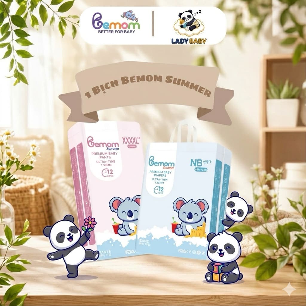 Tã Bỉm Hàn quốc Bemom SUMMER siêu mỏng mềm, thấm hút tốt đủ size NB/S/M/L/XL/2XL/3XL/4XL cho bé