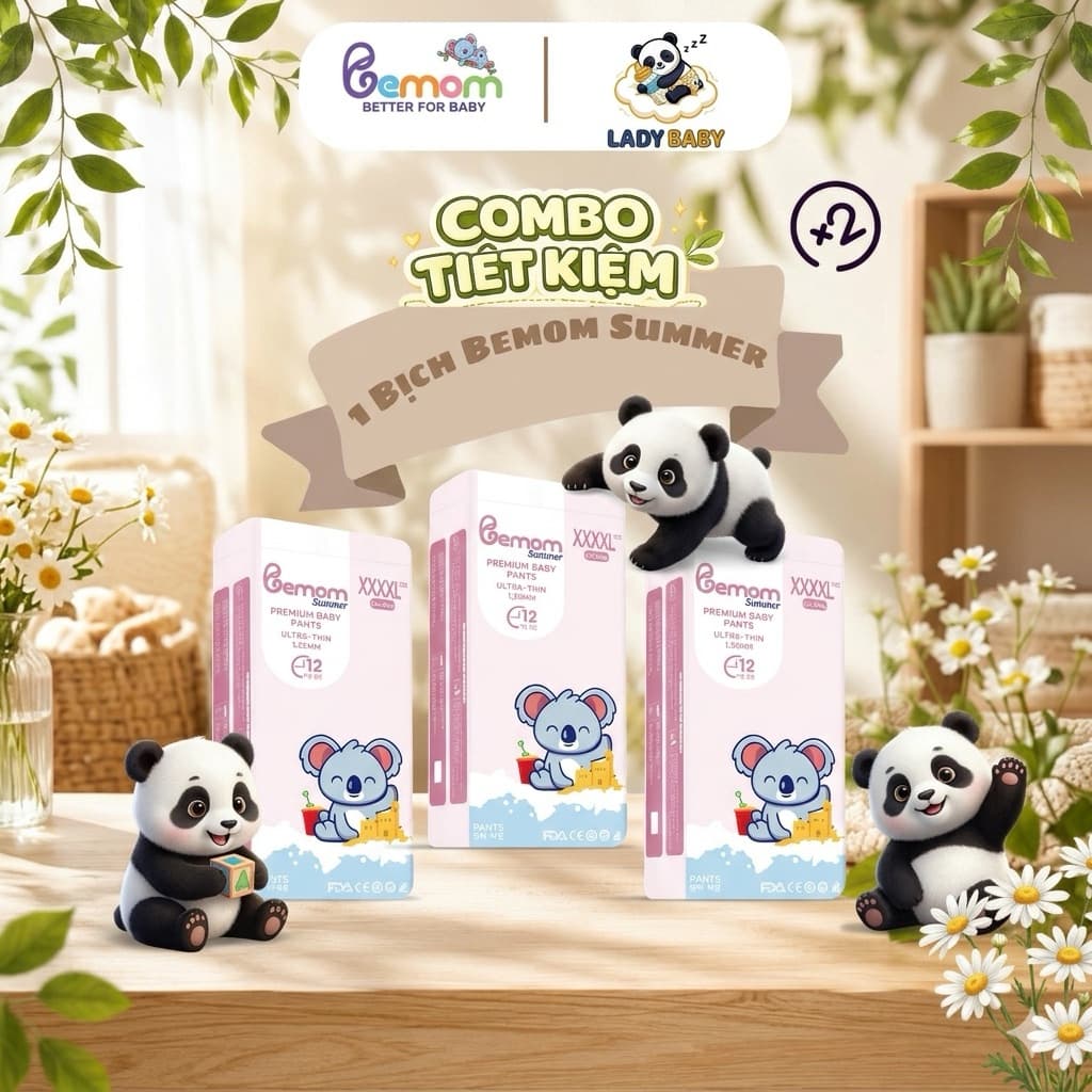Combo 6 bịch siêu rẻ bỉm Hàn quốc Bemom SUMMER Cam Kết Chính Hãng mỏng mềm, thấm hút tốt đủ size