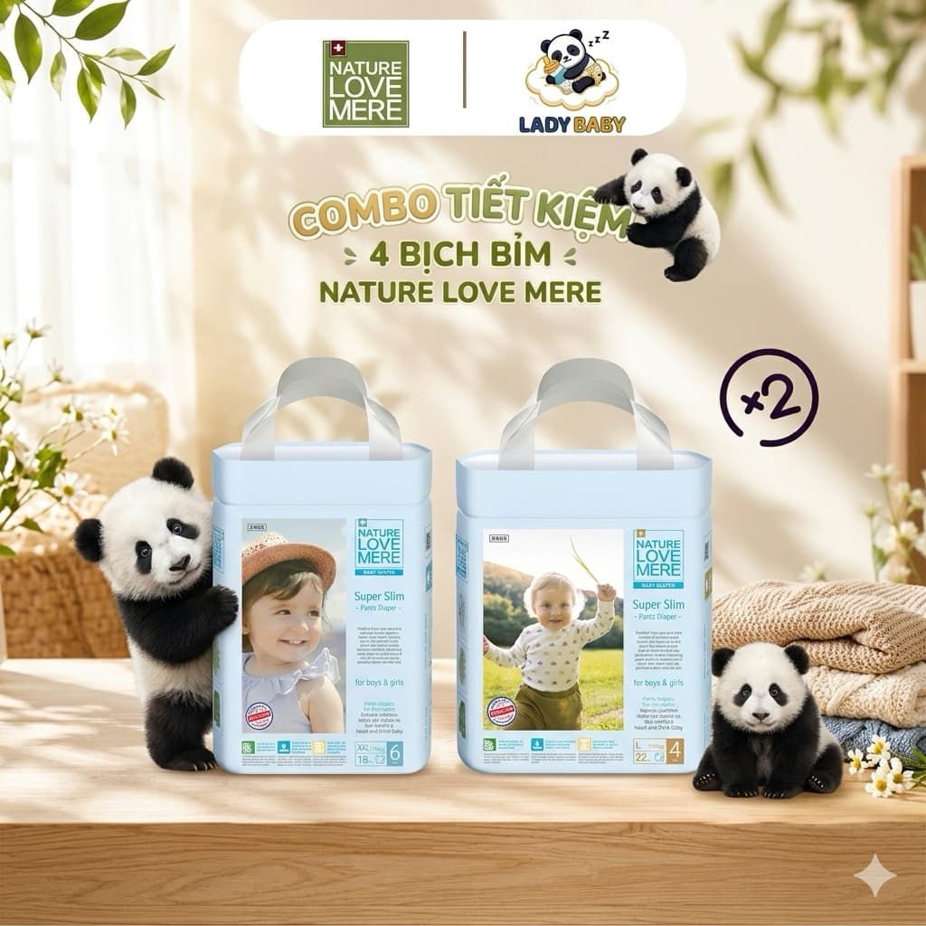 Combo 4 bịch Tã/Bỉm Nature Love Mere form to NỘI ĐỊA HÀN Cao Cấp Đủ size NB,M,L,XL,XXL