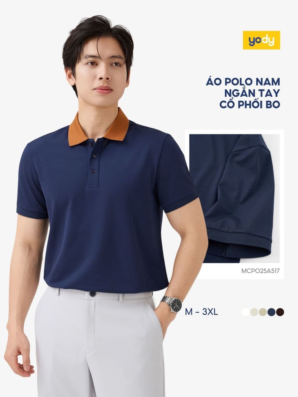 Áo Polo Nam Yody phối cổ co giãn thấm hút mềm mại MCPO26A085
