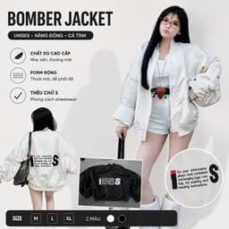 Áo Khoác Gió Bomber Tay Nhún Nam Nữ Thêu Chữ - Áo Khoác Dù Bomber Jacket Tay Nhín Thêu Chữ Lưng 1