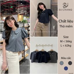 [Peinn] Áo Sơ Mi Cổ Sen Tay Bồng Chun Cúc Ngọc Dáng Croptop MA8670 KENCO Thời Trang Nữ 1