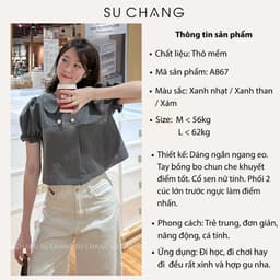 [Peinn] Áo Sơ Mi Cổ Sen Tay Bồng Chun Cúc Ngọc Dáng Croptop MA8670 KENCO Thời Trang Nữ 2