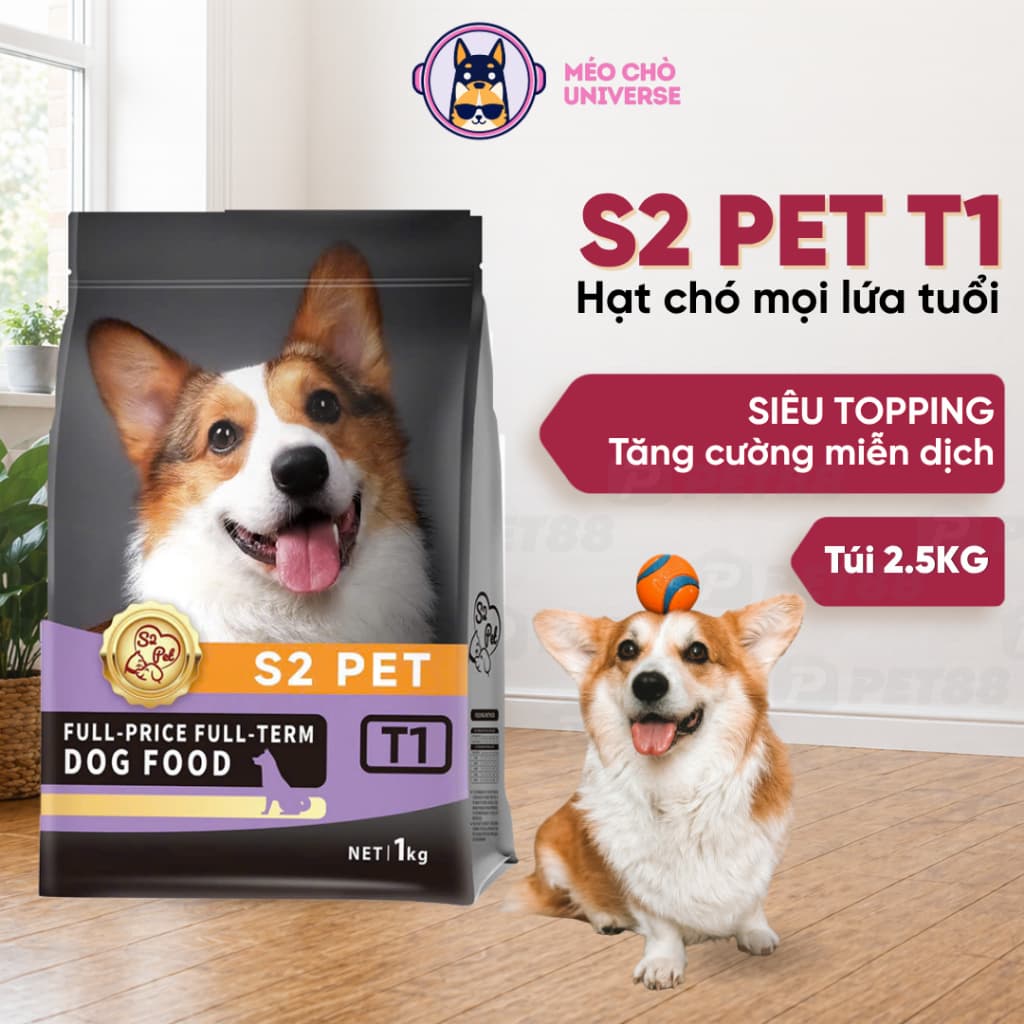 Hạt Cho Chó S2PET T1 2.5kg – Thức Ăn Chó Cao Cấp, Giàu Dinh Dưỡng, Hỗ Trợ Tiêu Hóa - MÉO CHÒ UNI