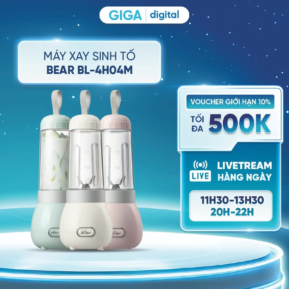 Máy xay sinh tố cầm tay Bear BL-4H04M - 2 cối: 0.4L + 0.35L - Công suất 150W - Bảo hành 18 tháng